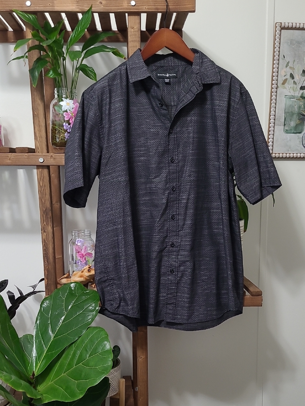 Men's Marled Black Short Sleeve Button Down